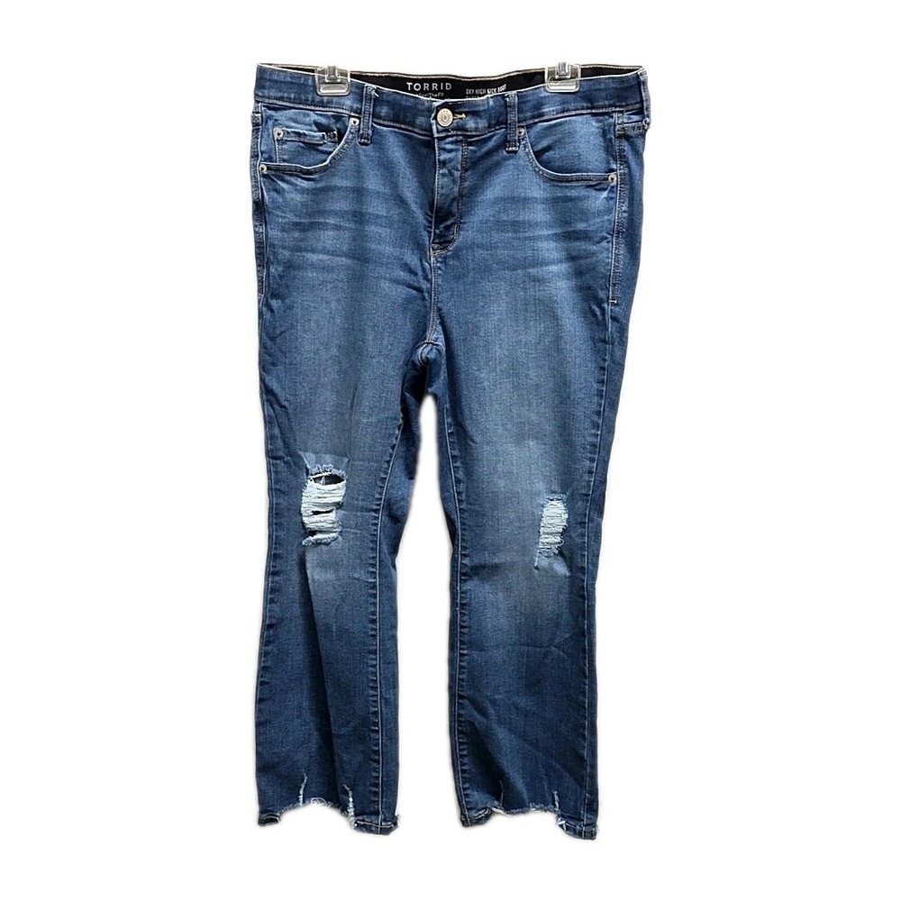 Torrid Sky High Kick Boot Jeans Distressed Raw Hem Comfort Waist sz 14